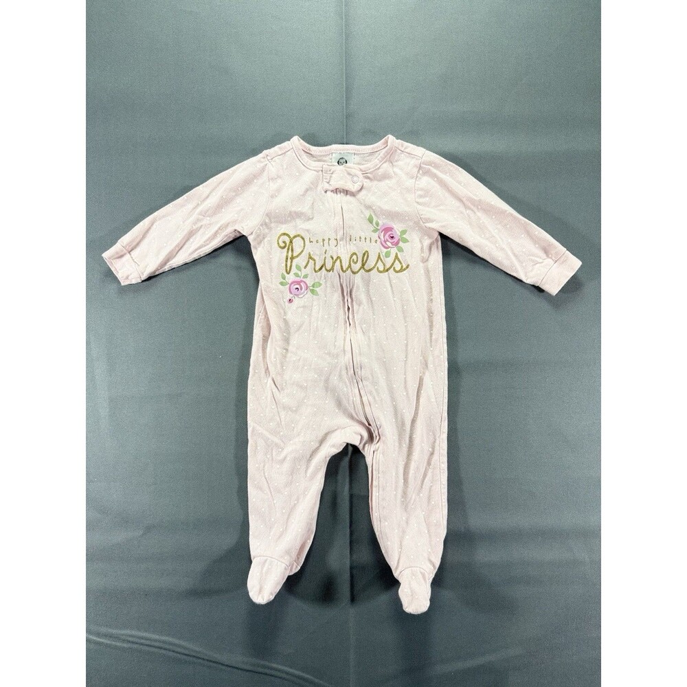 Gerber “Happy Little Princess” Pink One Piece Zip Up Pajama Size 3-6m